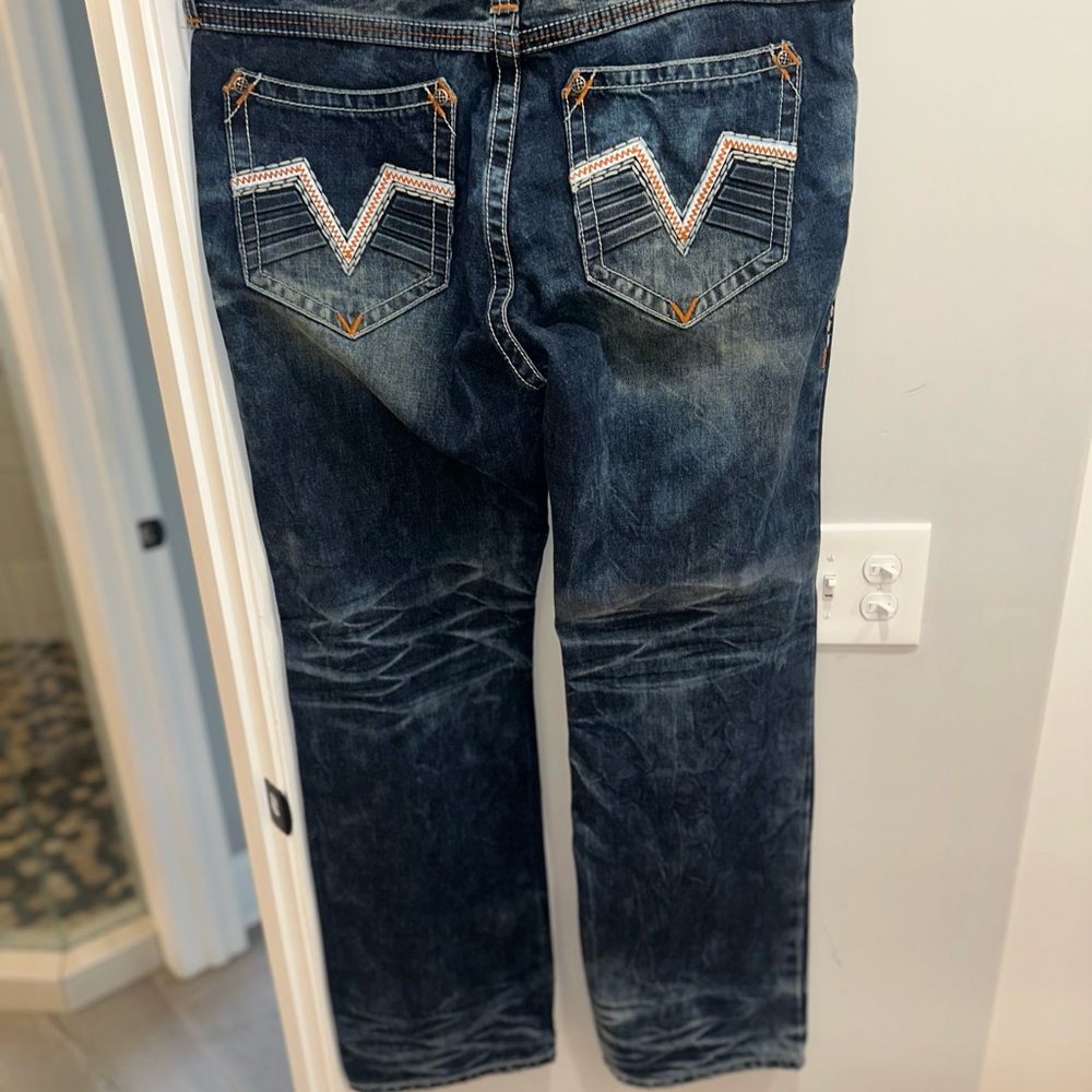 Affliction Blue Jeans with Embroidered Pockets